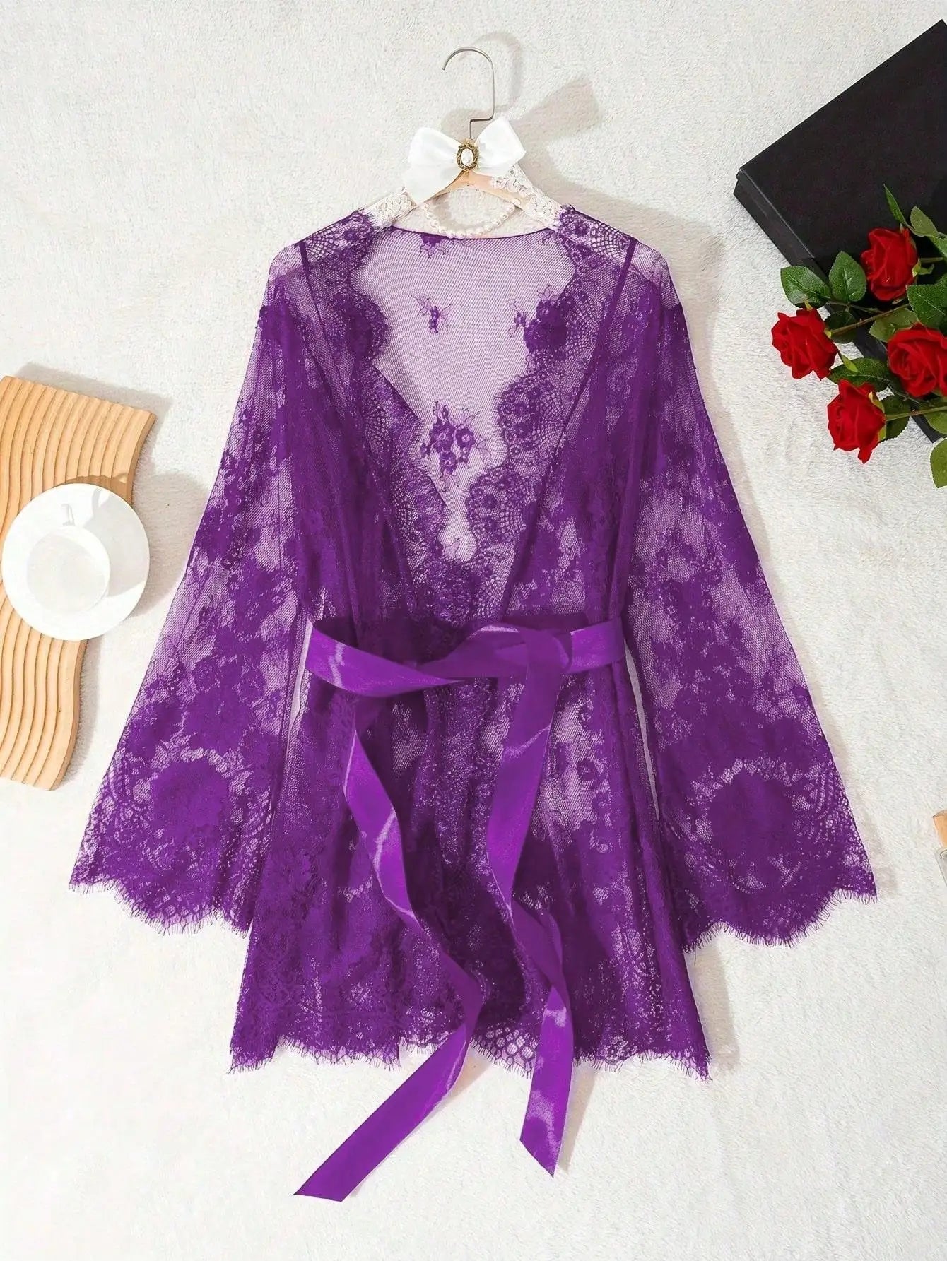 Red Lace Robe for Long Sleeve Nightgown