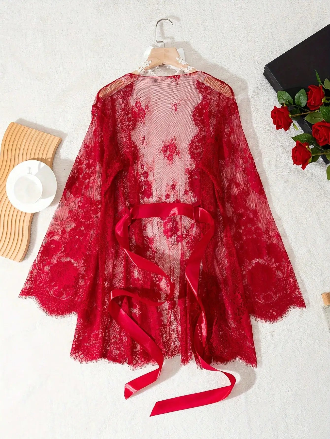 Red Lace Robe for Long Sleeve Nightgown