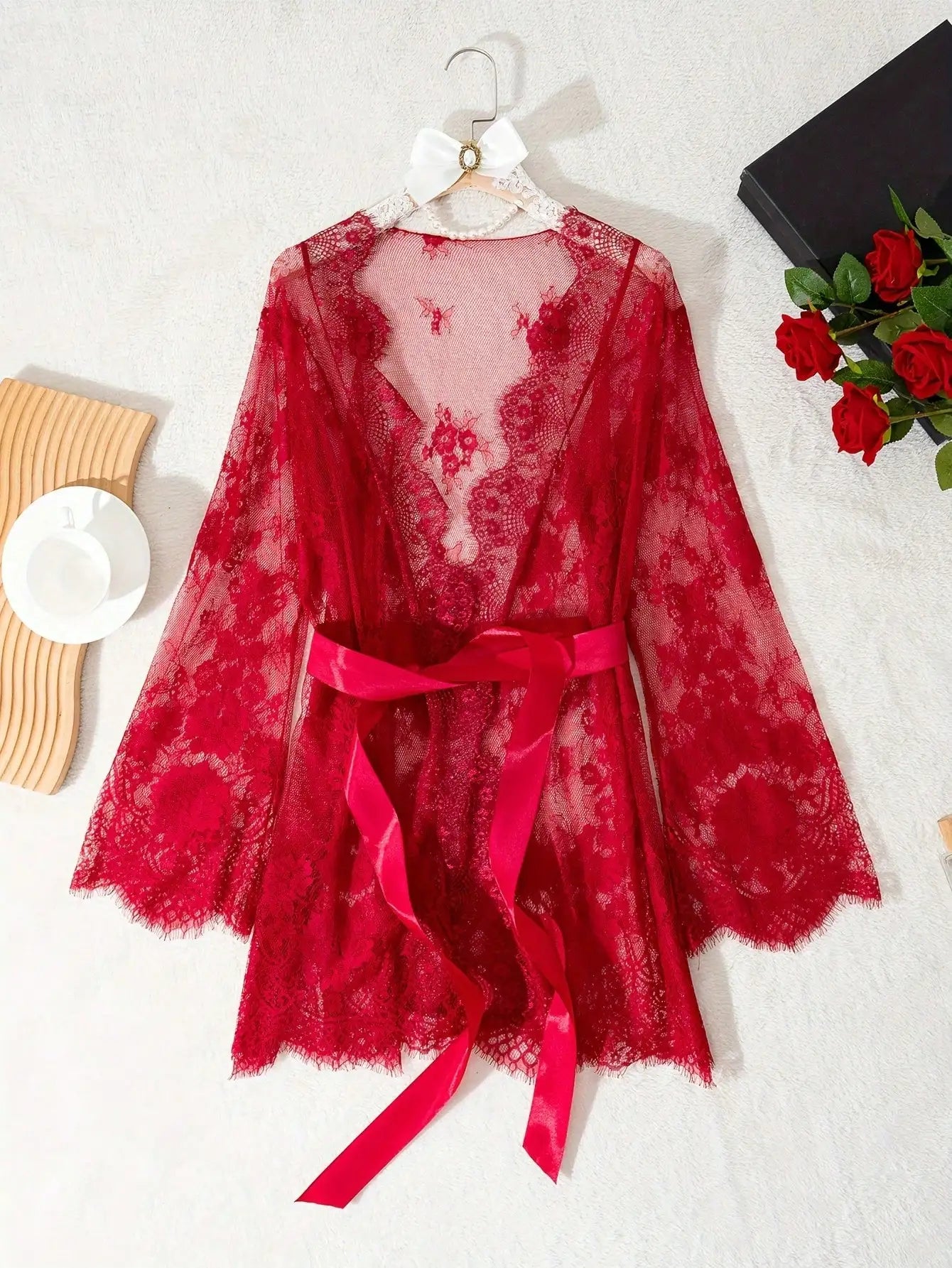 Red Lace Robe for Long Sleeve Nightgown