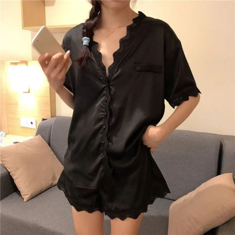 Homewear Ice Silk Lace Pajama Suit
