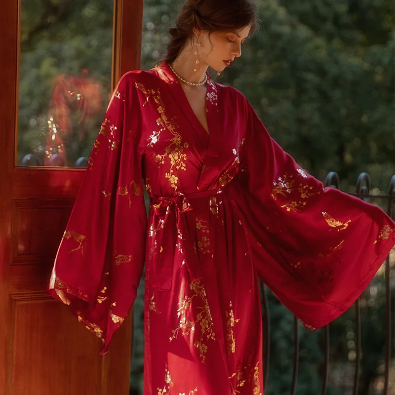 Luxury Burgundy Kimono Robe Women Wedding
